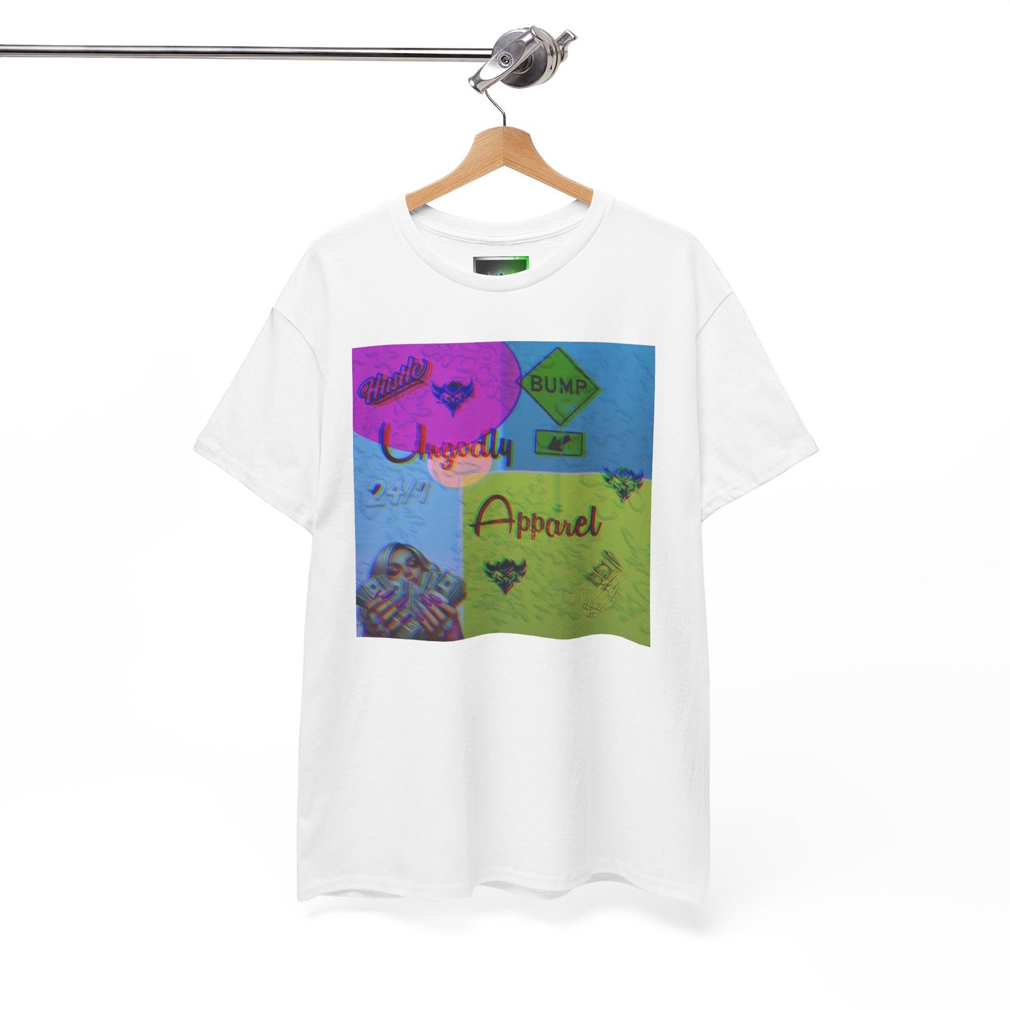 Abstract Pop-Art Graphic Tee — 'Apparel' Color Block Design