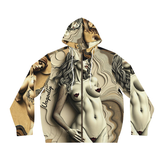 Artistic Unapologetic "Ungodly Goddess"  Full-Zip Hoodie for Bold Expression