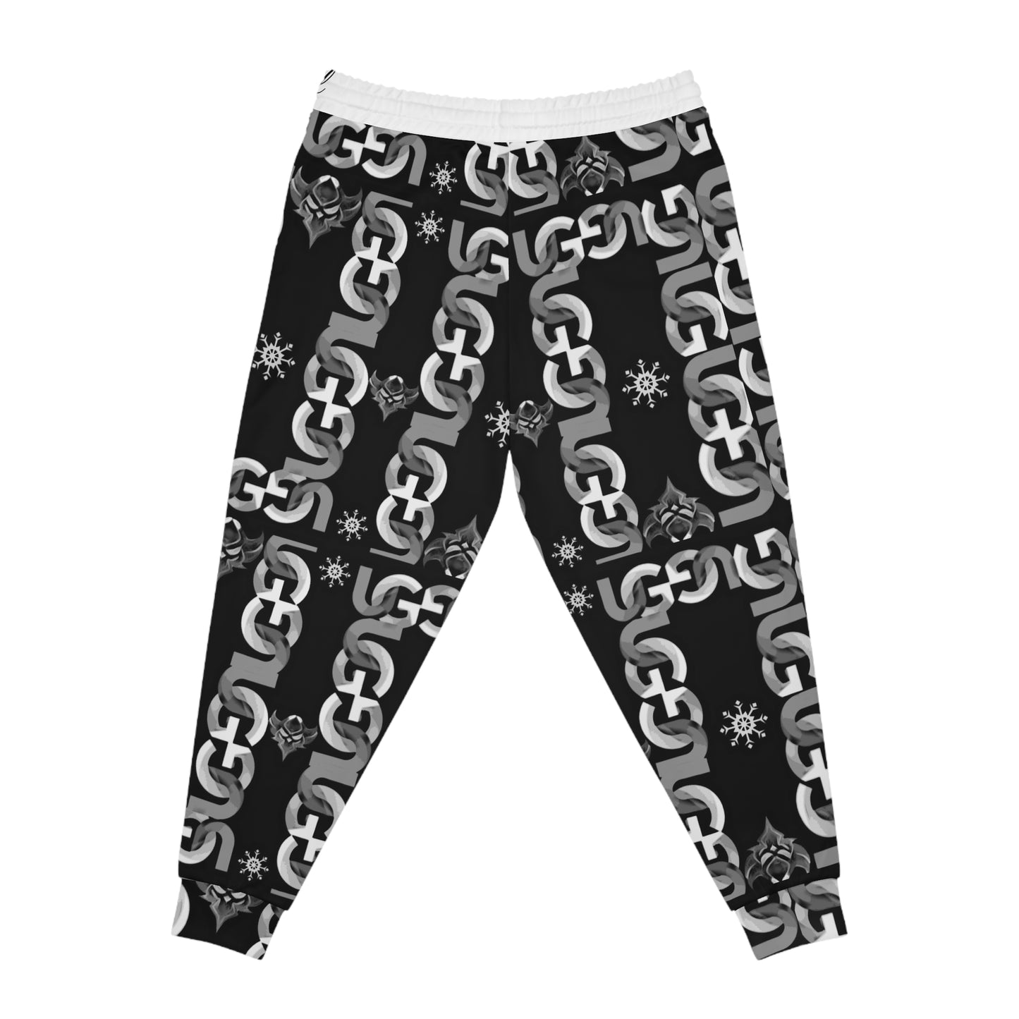 Ungodly Chain Pattern Athletic Joggers — Black & White All-Over Print