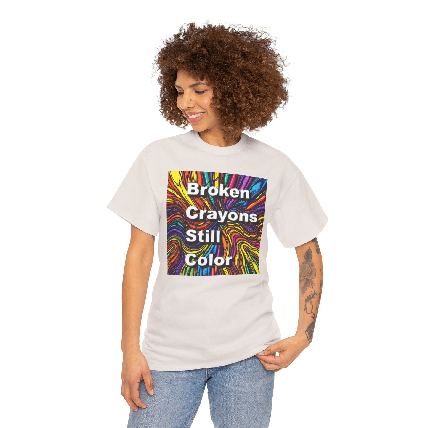 Inspirational Unisex Heavy Cotton Tee - 'Broken Crayons Still Color'
