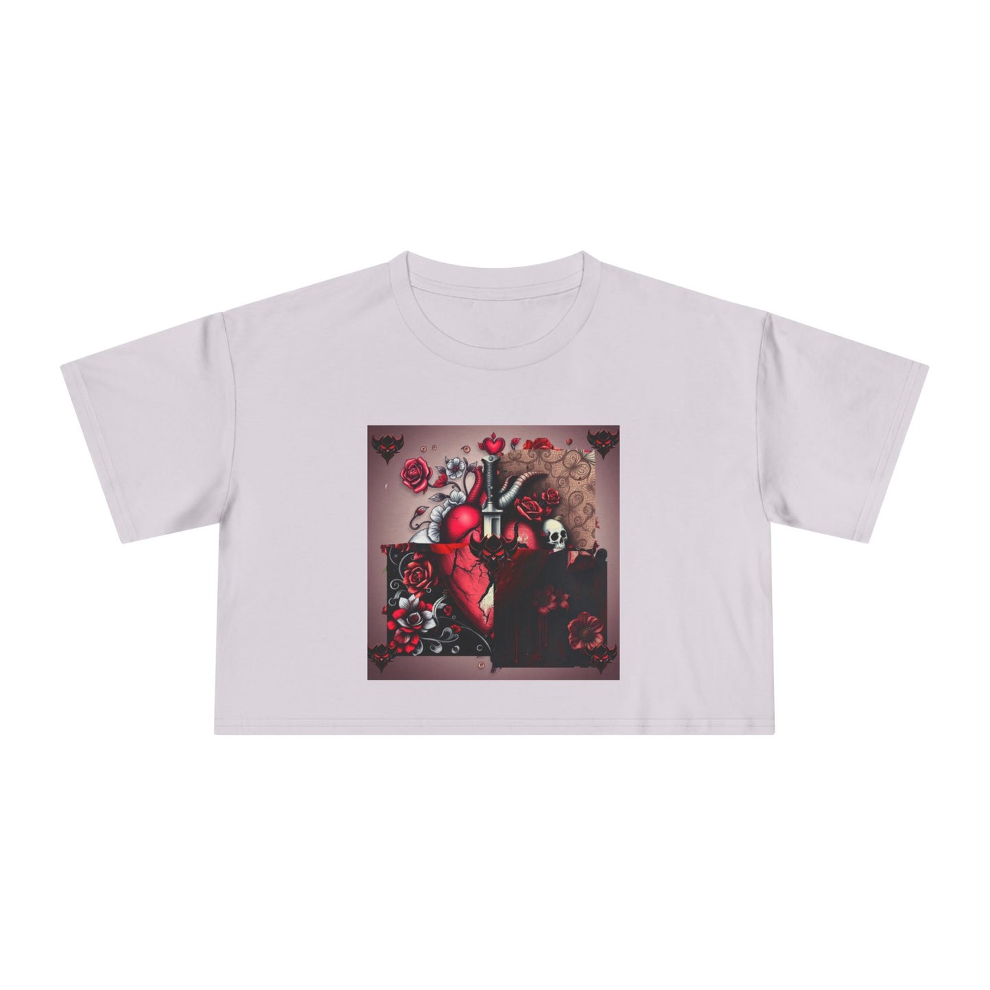 "Tangled Hearts" Bold Heart Floral Women's Crop Tee | Unique Graphic Tee for Casual Style