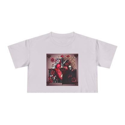 "Tangled Hearts" Bold Heart Floral Women's Crop Tee | Unique Graphic Tee for Casual Style