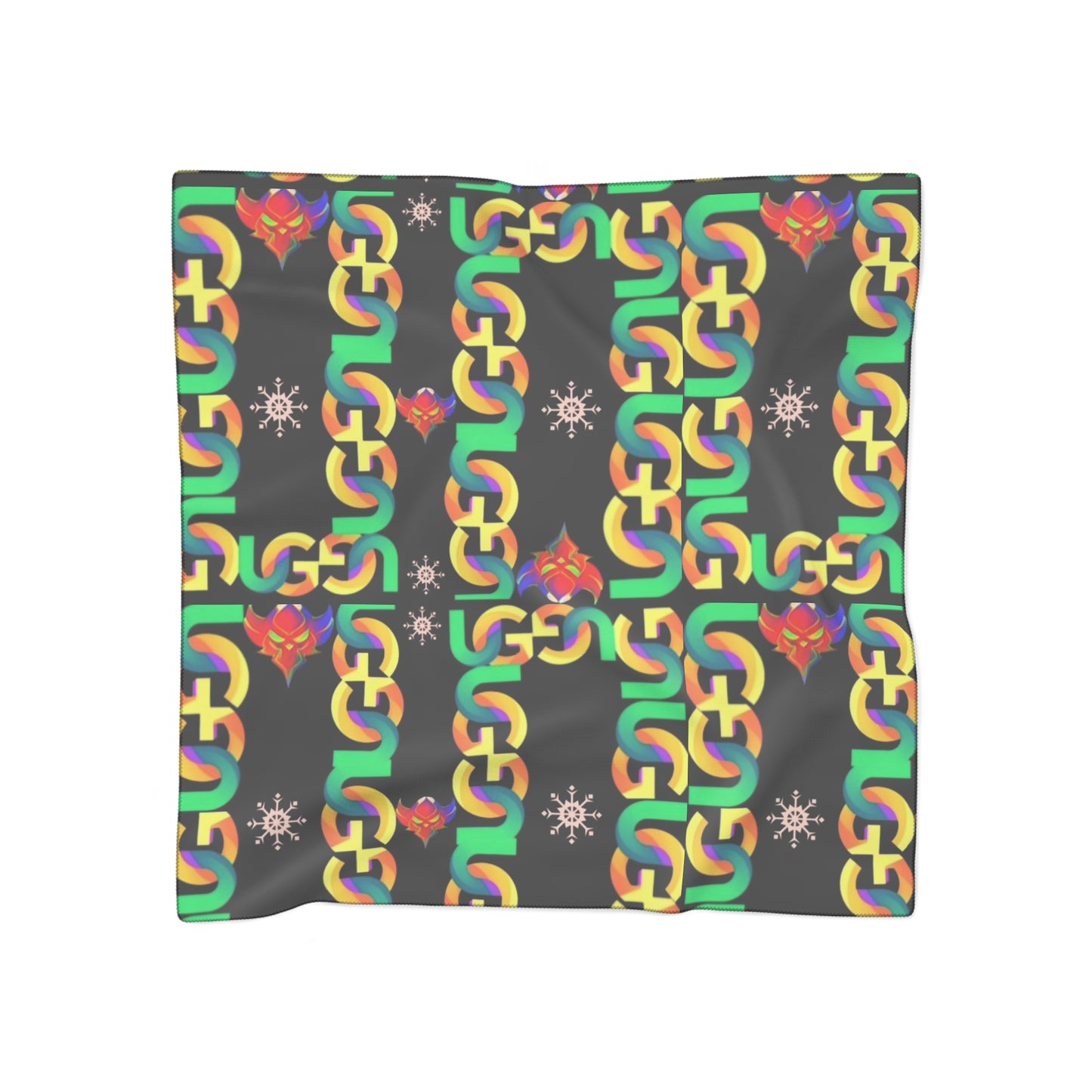 Ungodly Pattern Silk-Feel Geometric Chain Scarf — Colorful Interlock Pattern