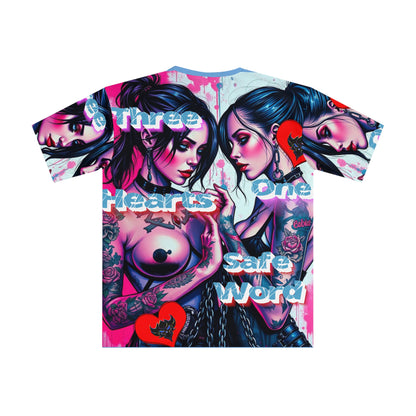 Bold Graphic Men's Loose T-Shirt - 'Three Hearts, One Safe Word'