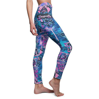 Mystic Tarot Photo Collage Leggings — Women's Vibrant Blue & Pink
