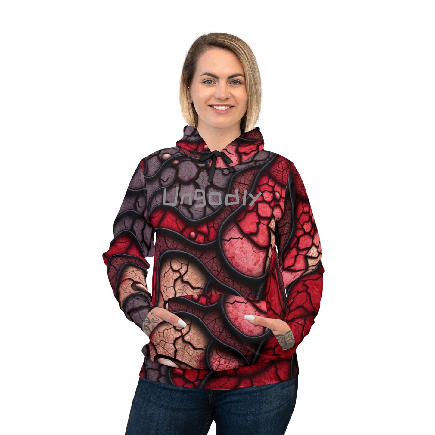 Blood Inspired, Halloween, Red Abstract Athletic Hoodie, Trendy Sportswear, Graphic Pullover, Gift for Fitness Lovers, Unique Streetwear