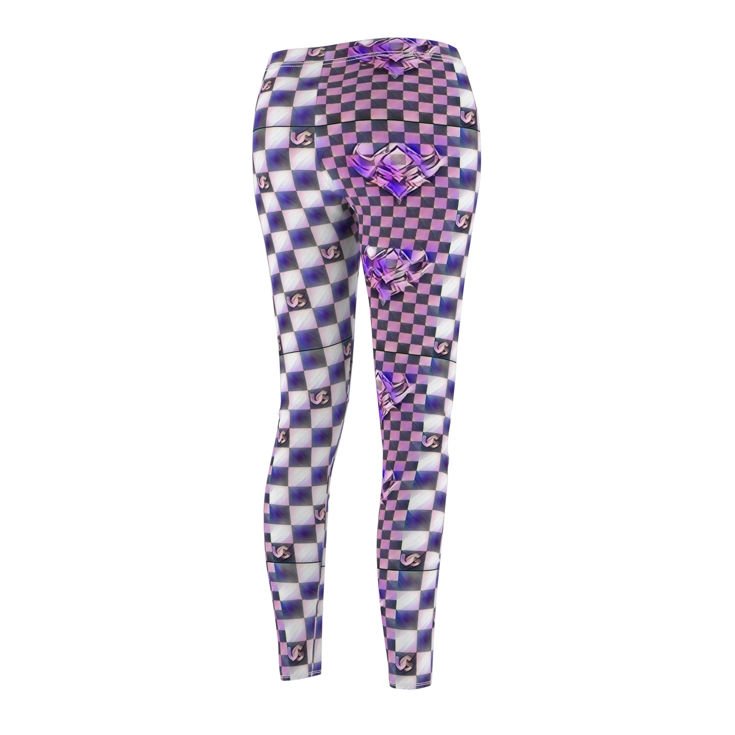 Ungodly Checkerboard Purple Rose Leggings — Women's Casual AOP Printed Leggings