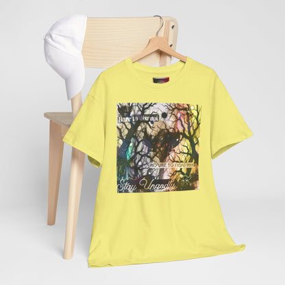 "Dare to Disrupt, Refuse to Conform, Stay Ungodly" Unisex Heavy Cotton Tee