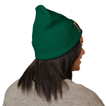 Gold Ungodly Pattern Embroidered Colorblock Abstract Cuffed Beanie