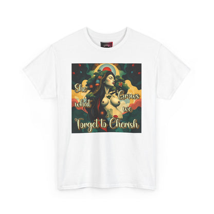 Inspirational Unisex Heavy Cotton Tee - "She Grows What We Forget to Cherish"
