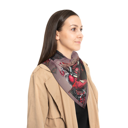 Anatomical Heart & Roses Scarf — Gothic Red Floral Silk-Feel Accessory