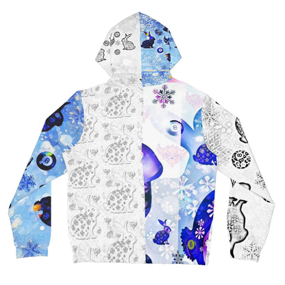 Blue Floral Snow Bunny Hoodie — Women's Full-Zip Zip-Up Jacket