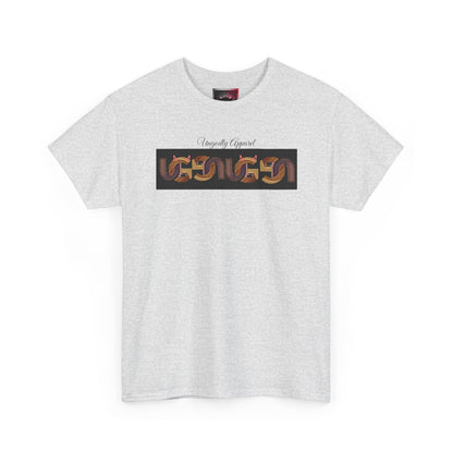 Retro Ungodly Apparel Flame Script Tee — Brown UG Link Pattern Graphic T-Shirt