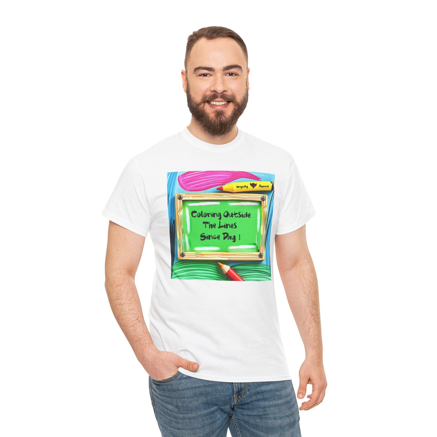 "Coloring Outside the Lines Since Day One" Unisex Heavy Cotton Tee