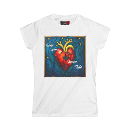 Inspirational Women's Softstyle Tee - "Some Scars Never Fade" Heart Design