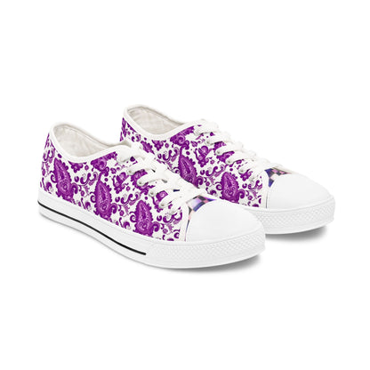 Purple Paisley Low Top Sneakers — Women's Floral Pattern Canvas Shoes