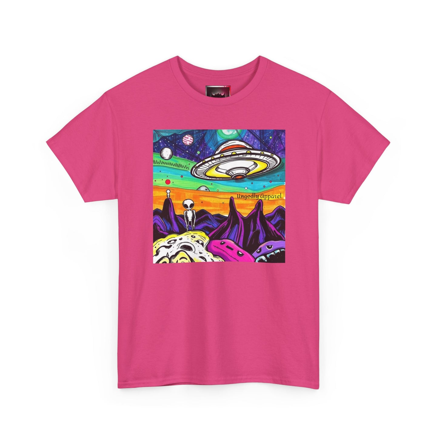 UFO Retro Alien Landscape T-Shirt — Colorful Space Art Tee