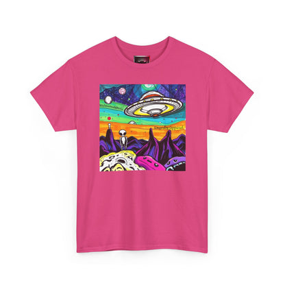 UFO Retro Alien Landscape T-Shirt — Colorful Space Art Tee