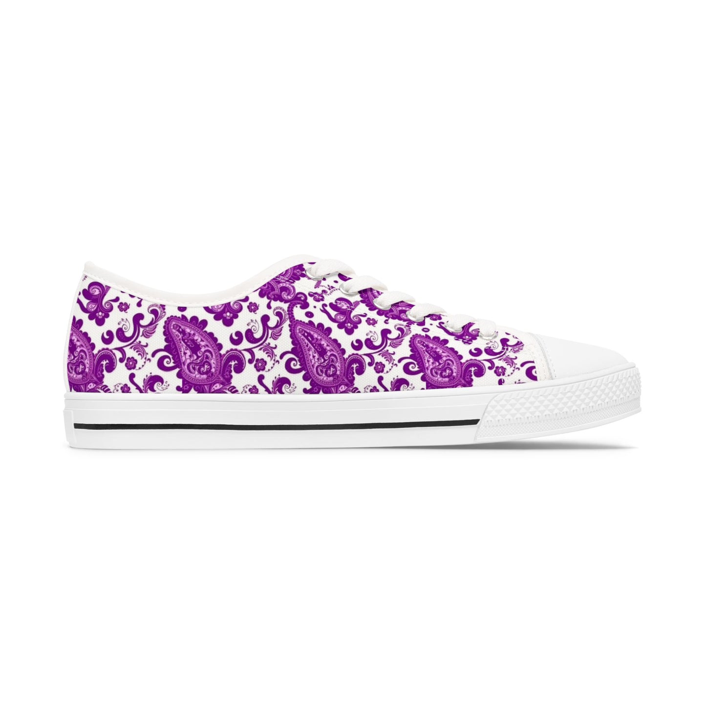 Purple Paisley Low Top Sneakers — Women's Floral Pattern Canvas Shoes