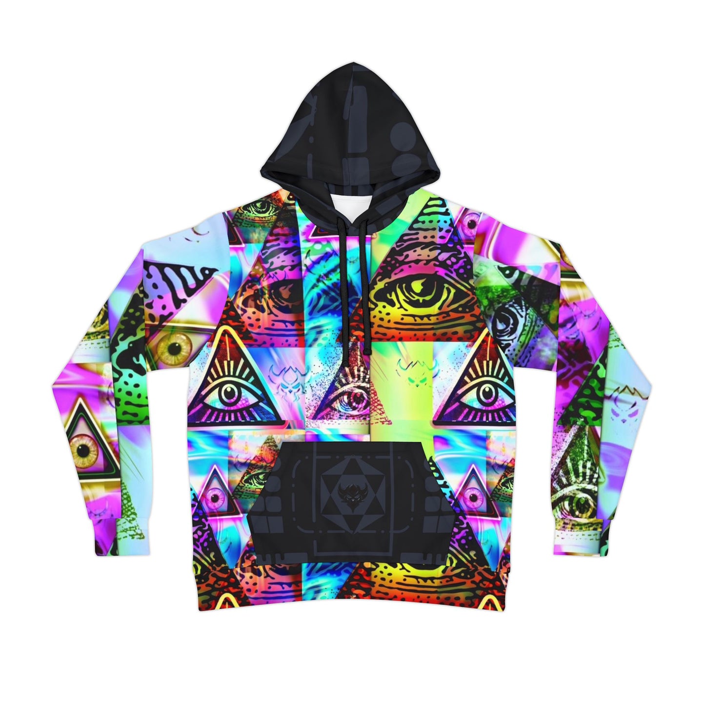All-Over Print Illuminati Eye Hoodie — Psychedelic Neon Graphic Athletic Hoodie