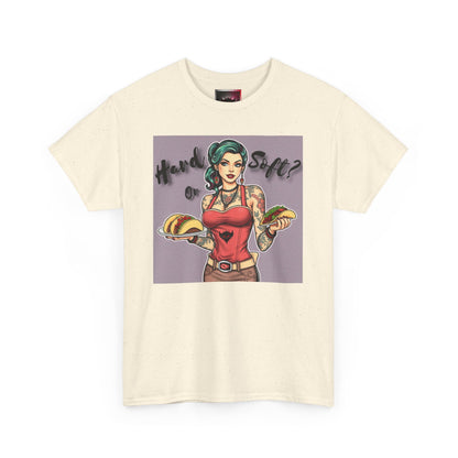 "Hard or Soft Tacos" Retro Graphic Tee, Vintage Shirt, Casual Wear, Gift for Foodies, Comfy Summer Apparel, Pop Culture Fashion