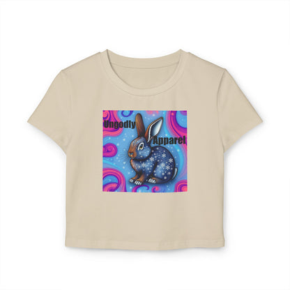 "Snowbunny Cosmic  Baby Tee" - Whimsical Graphic Tee for Women, Summer Outfit, Gift for Animal Lovers, Cute Casual Wear, Festival Top