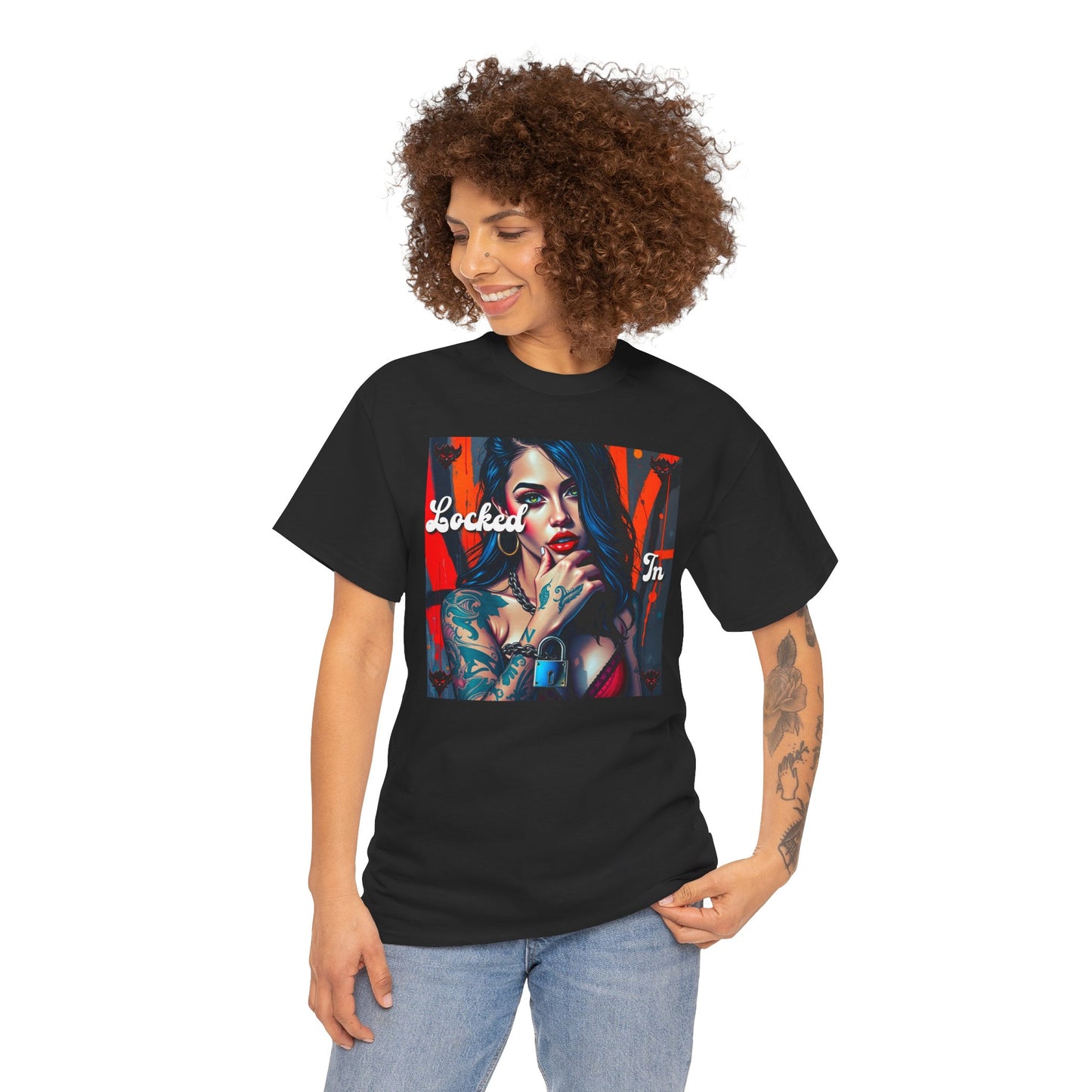 "Locked In" Latina Unisex Heavy Cotton Tee - Bold Tattoo Art for Everyday Wear
