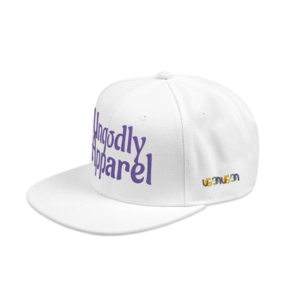 Embroidered Snapback Hat — 'Ungodly Apparel' Purple Script