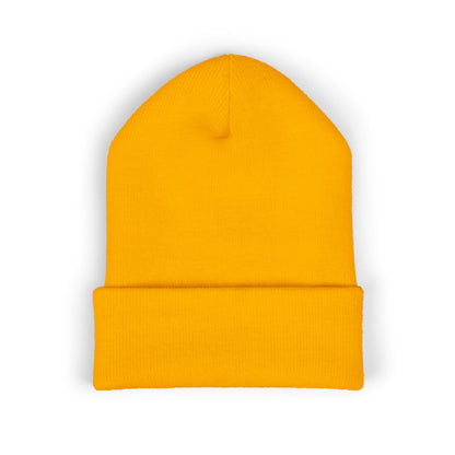 Gold Ungodly Pattern Embroidered Colorblock Abstract Cuffed Beanie