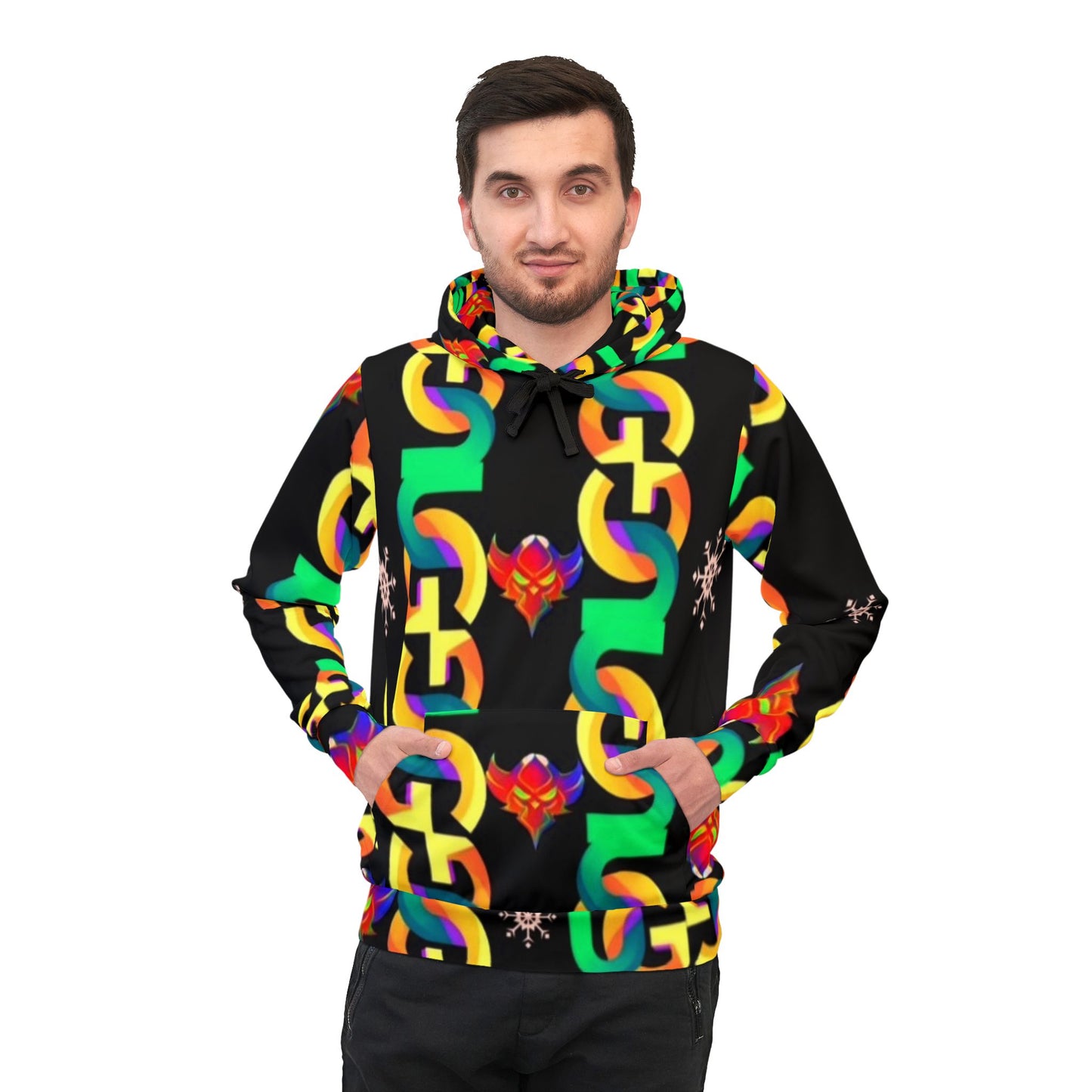 Ungodly Chain Pattern Athletic Hoodie — Neon Link Zip-Up