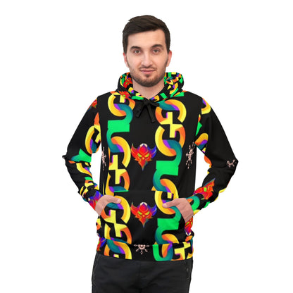 Ungodly Chain Pattern Athletic Hoodie — Neon Link Zip-Up