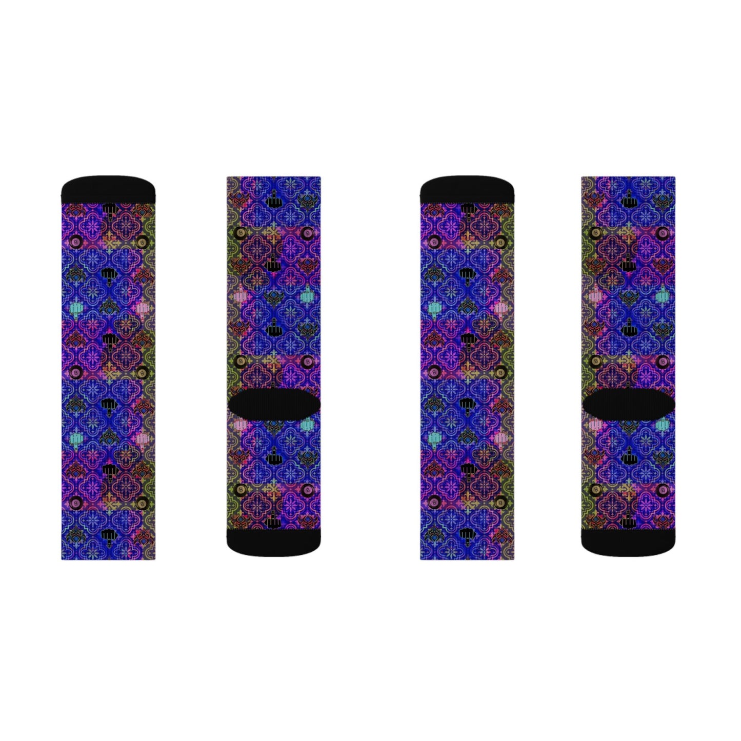 Purple Mosaic Sublimation Socks — Vibrant Geometric Crew Socks