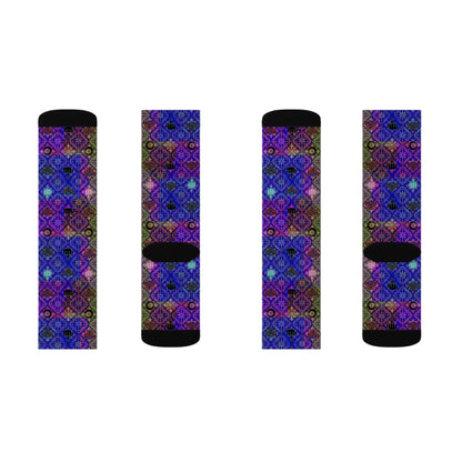 Purple Mosaic Sublimation Socks — Vibrant Geometric Crew Socks