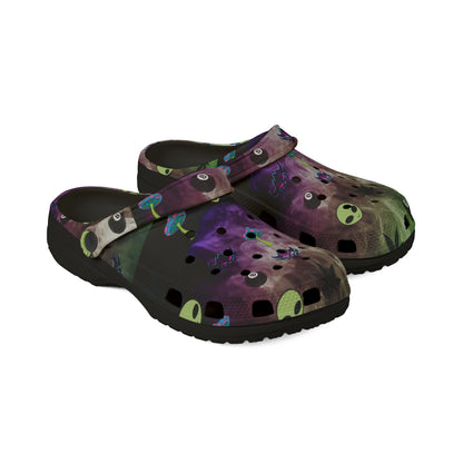 Alien Galaxy Foam Clogs — UFO & Green Alien Print EVA Shoes