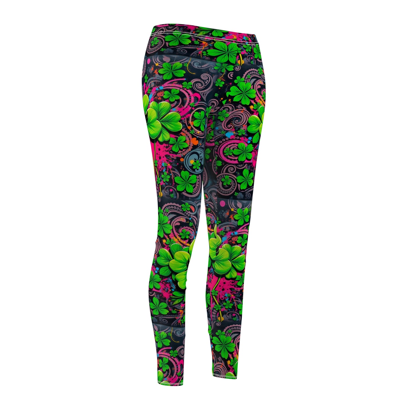 Vibrant Floral Print Leggings for Women - Perfect for St. Patrick's Day Celebrations