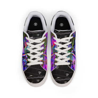 Men's Low-Top Leather Sneakers — Psychedelic Abstract Galaxy Print