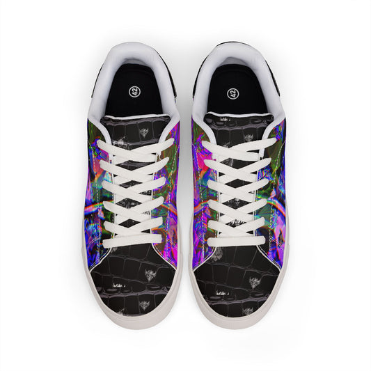 Men's Low-Top Leather Sneakers — Psychedelic Abstract Galaxy Print