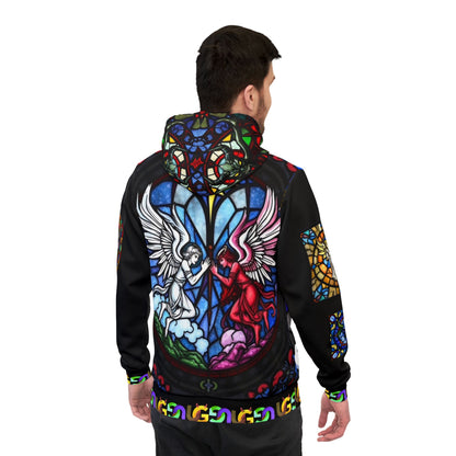 Stained Glass Angels vs Demons Athletic Hoodie — 'Ungodly Apparel' All-Over Print