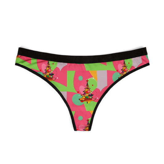 Retro Pop Christmas Women's Thong — Colorful Christmas Tree Pattern