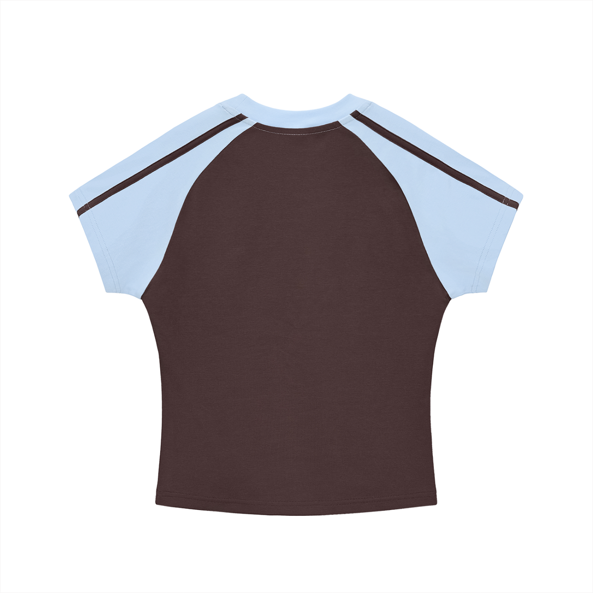 "Blue/Brown UG Apparel Checkerboard" Contrast Stripes Bodycon Raglan  Sleeve T-Shirt
