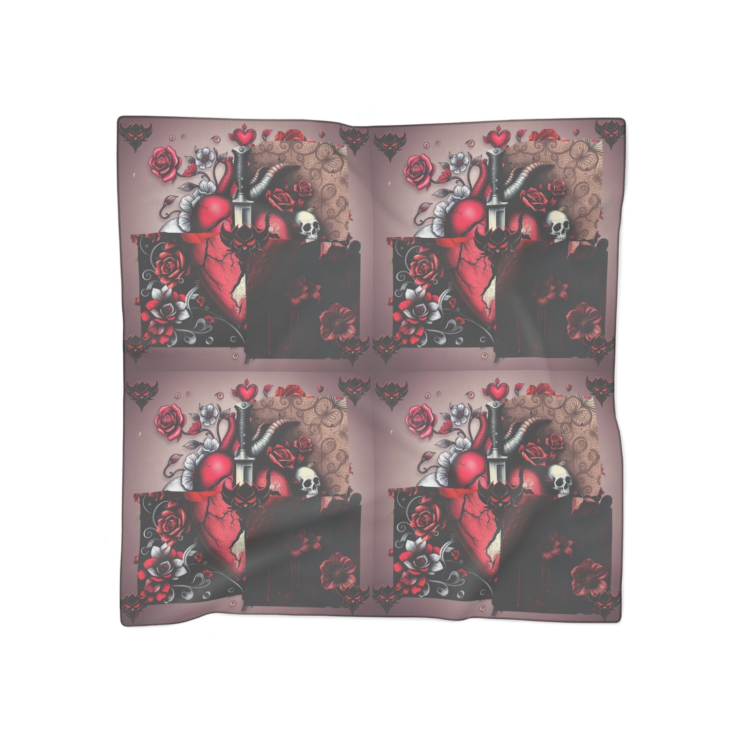 Anatomical Heart & Roses Scarf — Gothic Red Floral Silk-Feel Accessory