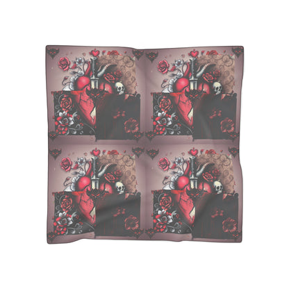 Anatomical Heart & Roses Scarf — Gothic Red Floral Silk-Feel Accessory