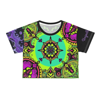 "Ungodly Purple Paisley Hippy Princess Crop-Top" Colorful Mandala Crop Tee - Boho Style Top for Festivals, Summer Wear, Yoga, Gifts for Her, Vibrant Fashion