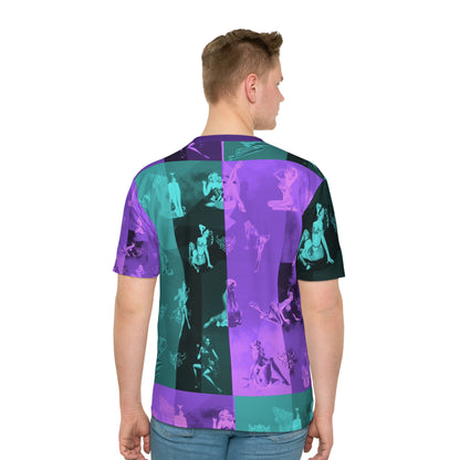 Retro Pin-Up Collage Men's Loose T-Shirt — Purple Teal All-Over Print