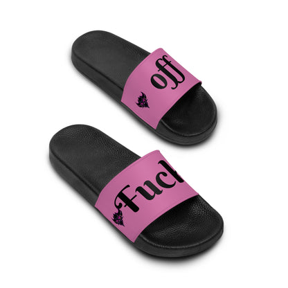 Women's Slide Sandals - Trendy Pink "F*** Off" Design for Bold Style
