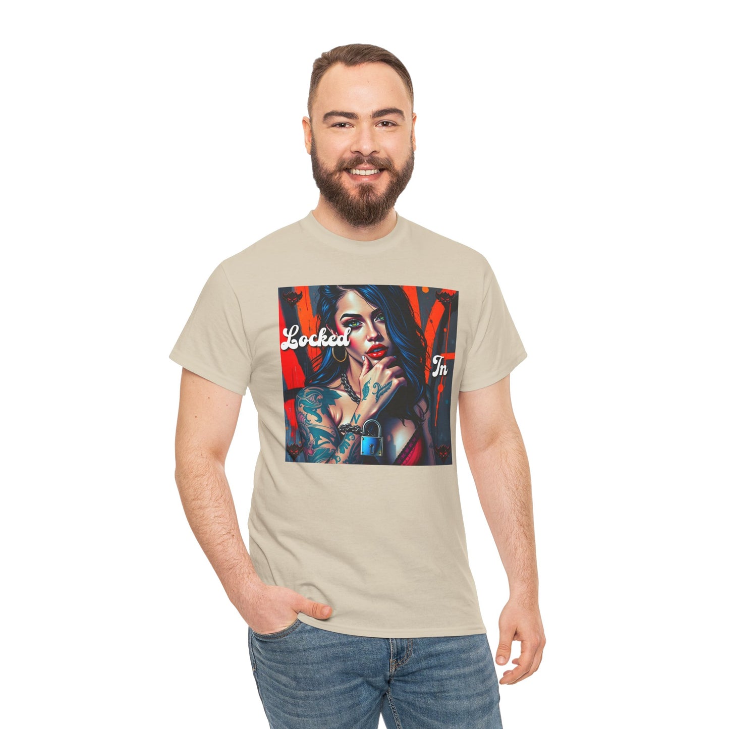 "Locked In" Graphic Unisex Heavy Cotton Tee - Stylish Tattoo Art Shirt