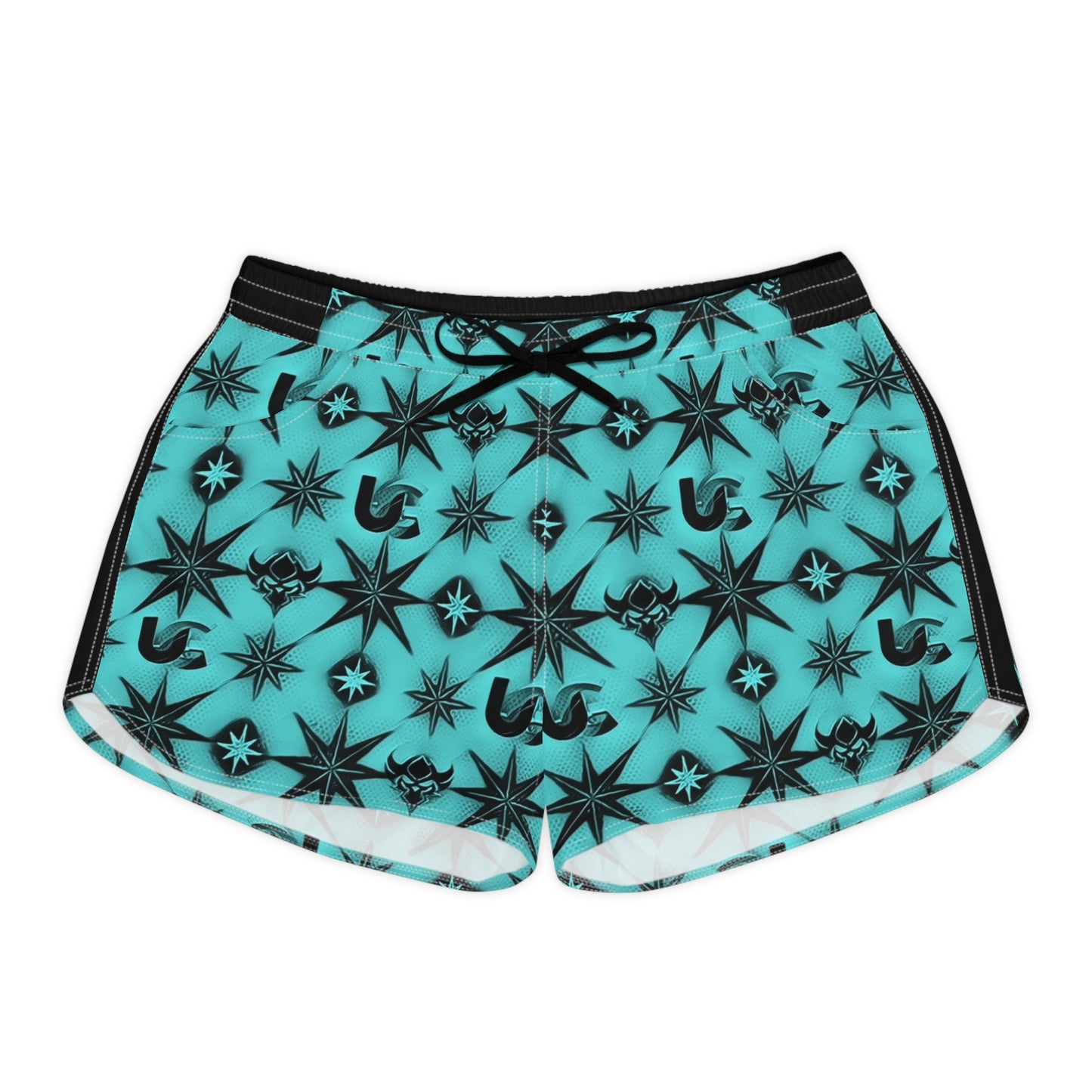 Turquoise Ungodly Apparel Logo Starburst Pattern Women's Casual Shorts — AOP Athletic Beachwear