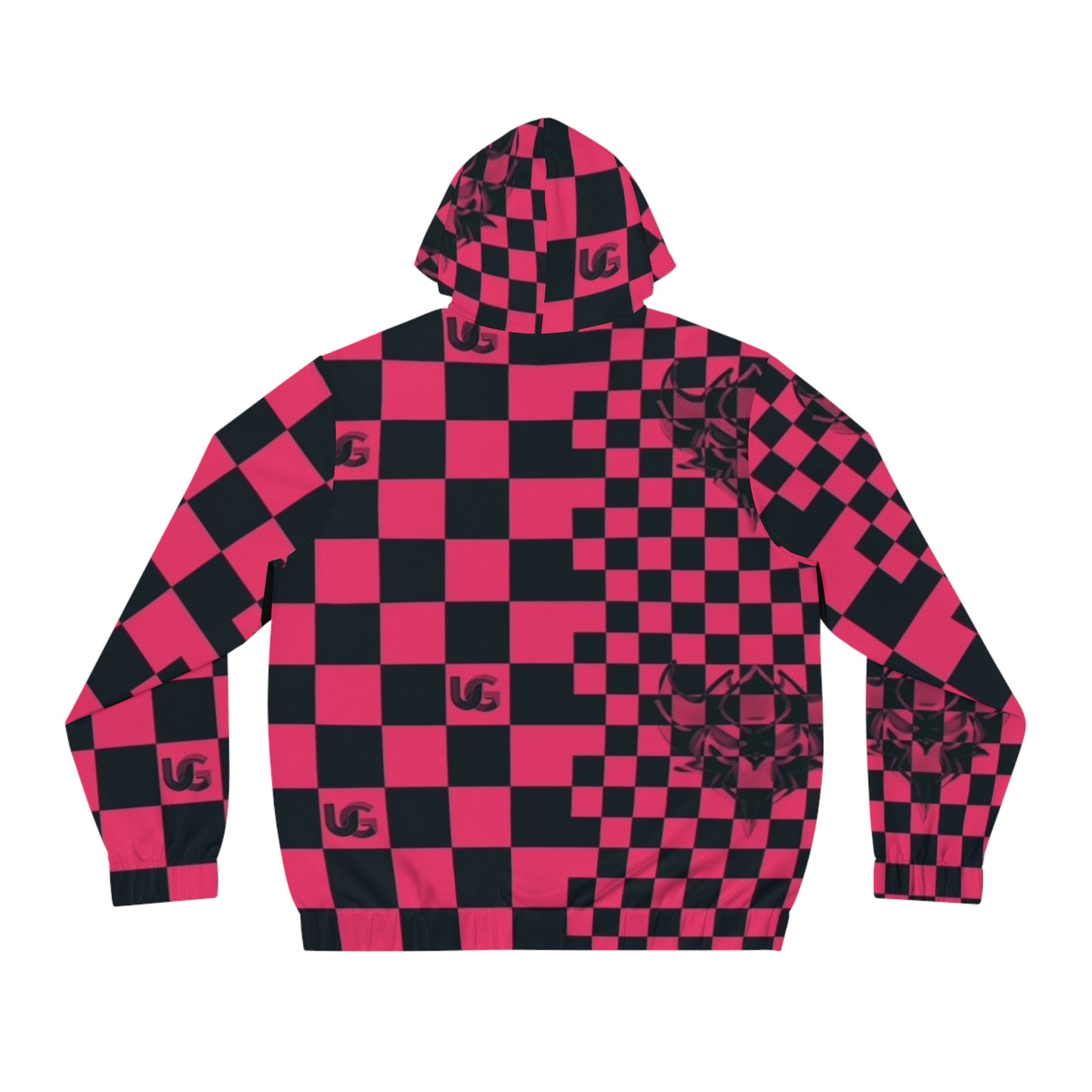 Red & Black Ungodly Checkerboard Full-Zip Hoodie — Retro Skate Streetwear
