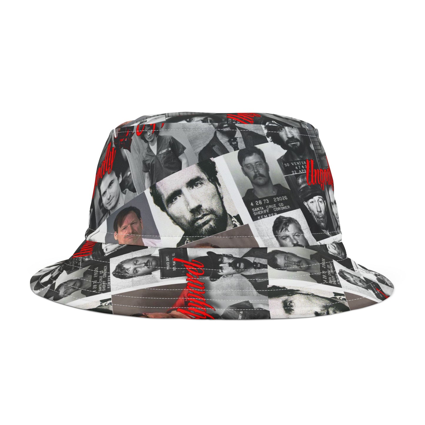 "Ungodly True Crime Serial Killers" Vintage Bucket Hat – Retro Collage Design
