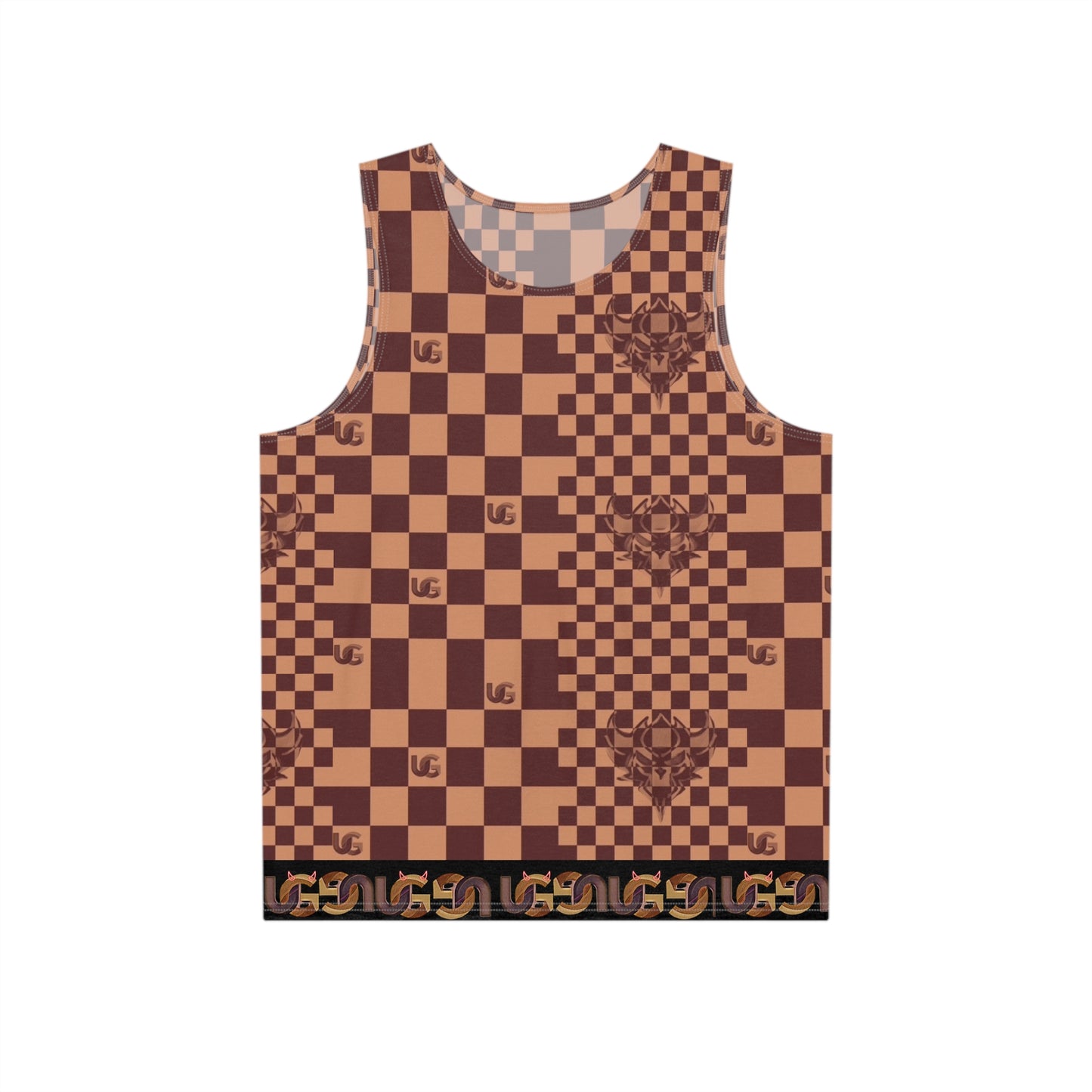 Brown UG Checkerboard Pattern Men's Tank Top